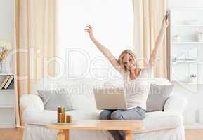 Cheerful woman buying online