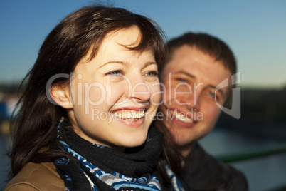 young couple on the Charles Bridge on the skyline