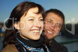 young couple on the Charles Bridge on the skyline