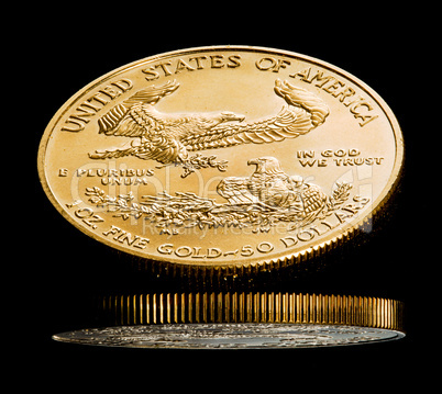 Macro image of gold eagle coin