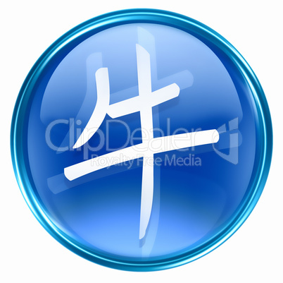 Ox Zodiac icon blue, isolated on white background.