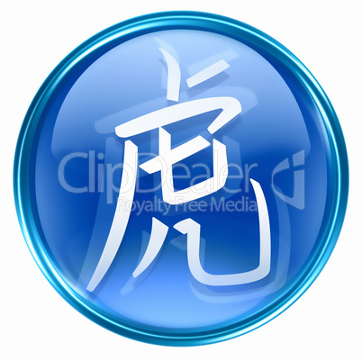 Tiger Zodiac icon blue, isolated on white background.