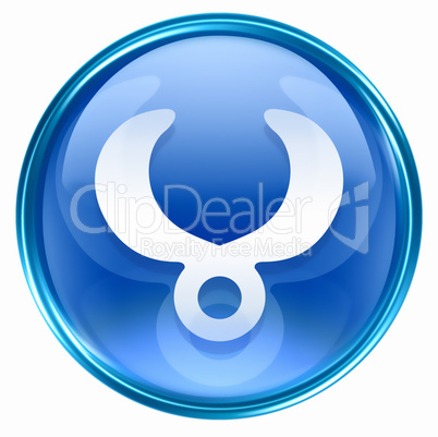 Taurus zodiac button icon, isolated on white background.