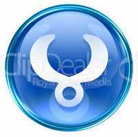 Taurus zodiac button icon, isolated on white background.