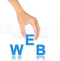 Hand pick up 'E' alphabet from web wording