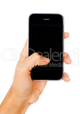 Woman hand holding mobile phone