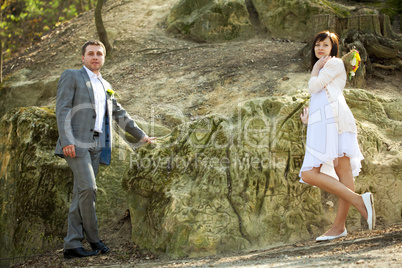 just  married   standing by the stone