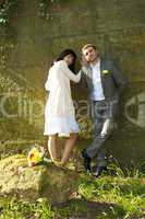 just  married   standing by the stone