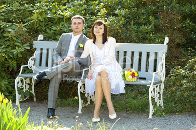 just  married sitting on the bench