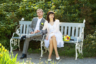 just  married sitting on the bench