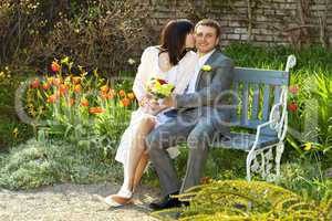 just  married sitting on the bench