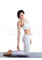 Beauty woman in white relax after yoga isolated