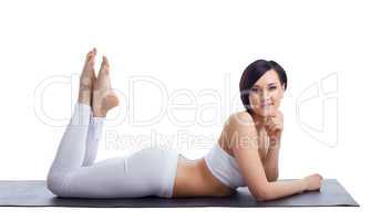 Beauty woman relax after yoga on rubber mat
