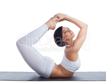 beauty girl in back bends yoga - bow pose