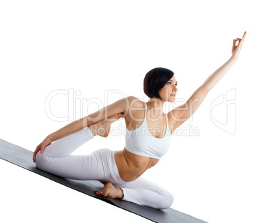 woman exercise yoga pose on rubber mat isolated