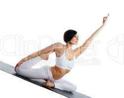 woman exercise yoga pose on rubber mat isolated