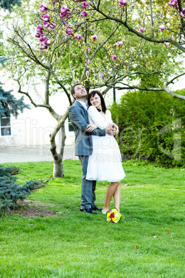 just  married in a beautiful garden