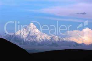 Landscape of snow-capped mountains