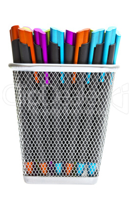Multi-colored ballpoint pens in pencil holders