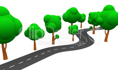 3D Straße und Bäume vor weissem Hintergrund