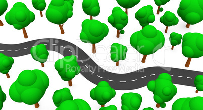 Die S-Kurve mit Bäumen in Draufsicht