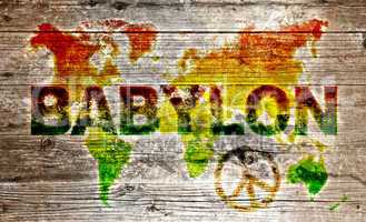 Holzschild - Peace for the world babylon system
