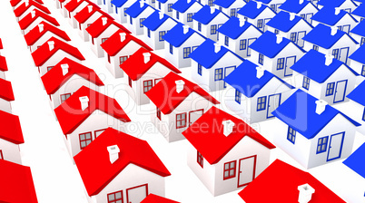 3D Häuser blau und rot