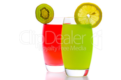 colorful cocktails with fruit isolated on white