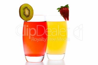 colorful cocktails with fruit isolated on white