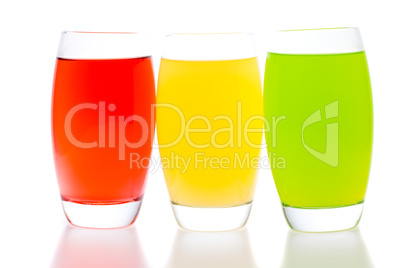 colorful cocktails with fruit isolated on white