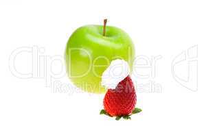apple strawberry and cream isolated on white