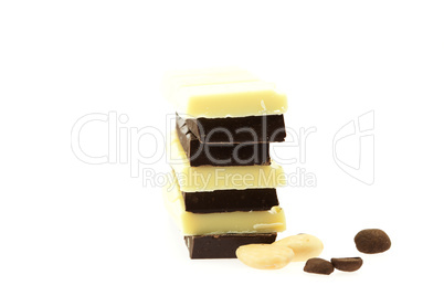 dark and white chocolate coffee beans and nuts, isolated on whit dark and white chocolate coffee beans and nuts, isolated on whit