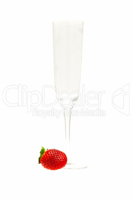 wine glass and strawberries isolated on white
