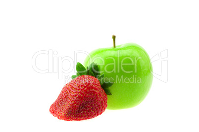 apples and strawberries isolated on white