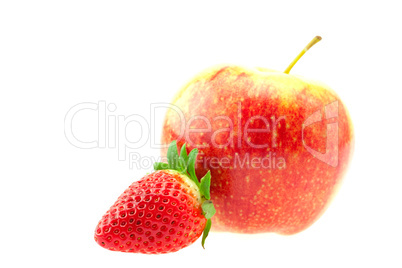 apples and strawberries isolated on white