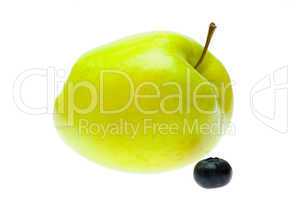 green apple and blueberry isolated on white