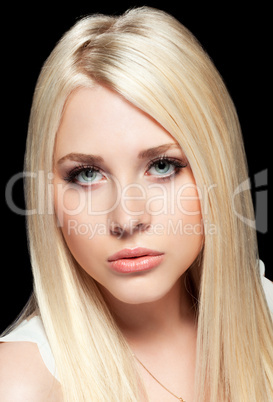 young woman close up studio portrait