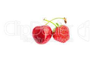 cherry and strawberry  isolated on white