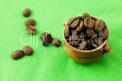 small pot of coffee beans on the green matter