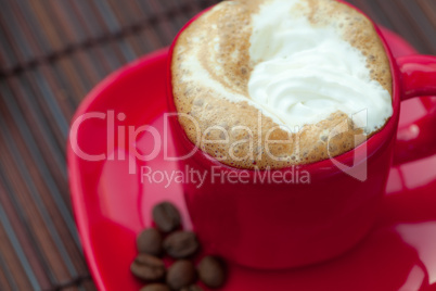 Grain coffee and cappuccino on a bamboo mat