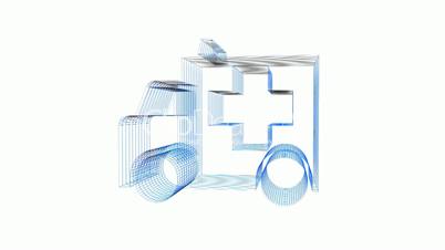 Rotation of 3D Ambulance.grid,mesh,emergency,medical,help,rescue,urgent,vehicle,hospital,health,