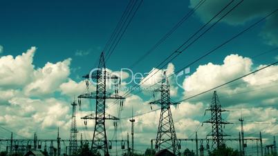 electric high voltage pylon against sky