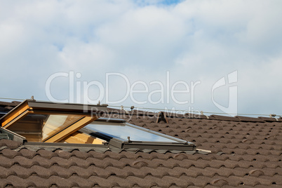 Tiled roof and dormer windows on the skyline