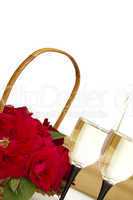 Basket with roses and champagne