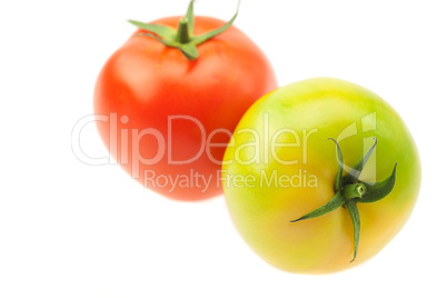 green and red tomatoes isolated on white