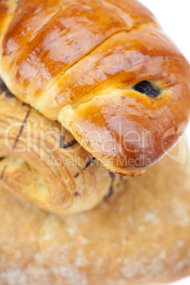 bread, roll with poppy seeds and roll with chocolate isolated on