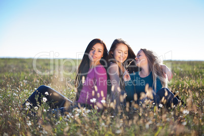 beautiful teenager woman sitting in a camomile field