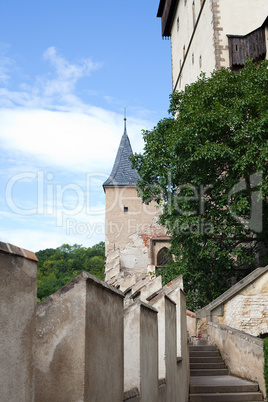 towers of the fortress against the sky and hills