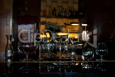 glassware  standing on the piano in a restaurant