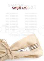 fork, knife, napkin on white background (with sample text)